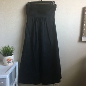 BANANA REPUBLIC BLACK MIDI STRAPLESS SILK DRESS